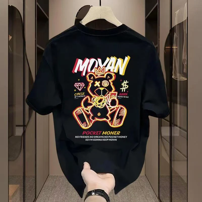 雅鹿夏季男士纯棉短袖t恤男女同款圆领潮流韩版宽松百搭印花半袖