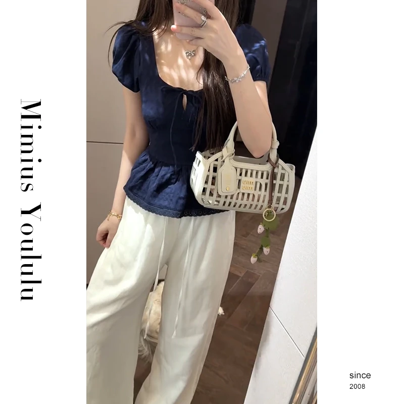 【mimius】婷婷 纯欲风甜美泡泡袖收腰短袖上衣 G05319