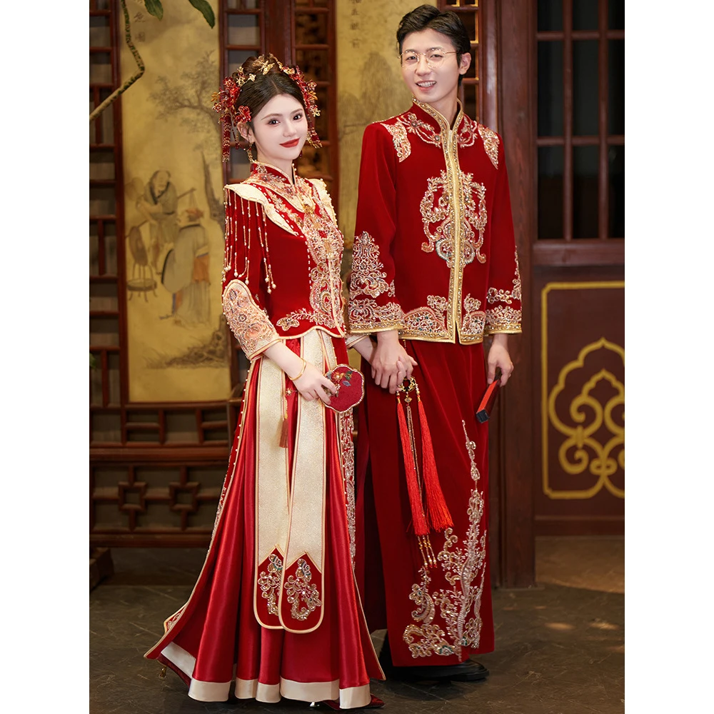 2025春夏季新款大码秀禾服云肩款结婚出阁服新中式嫁衣敬酒情侣款