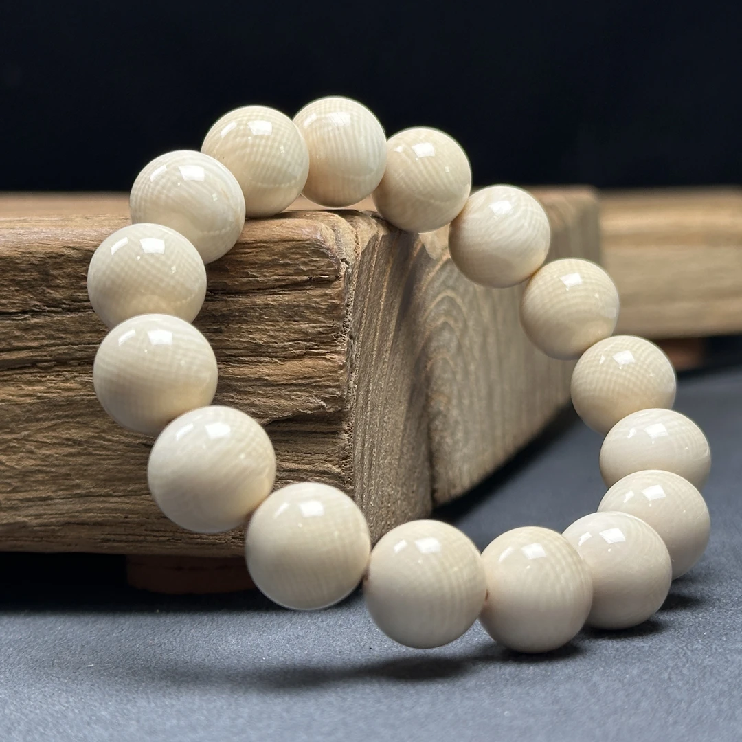 Q1272天然猛犸牙 圆珠单圈 14mm支持鉴定 假一罚四