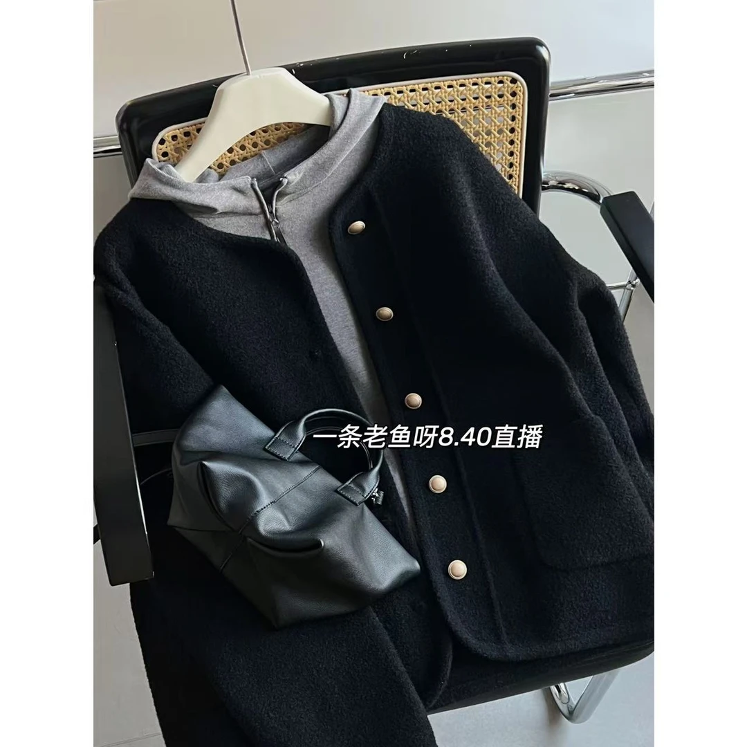 X 秋季拼接常规短外套纯色排扣小香风秋冬双面外套女1697