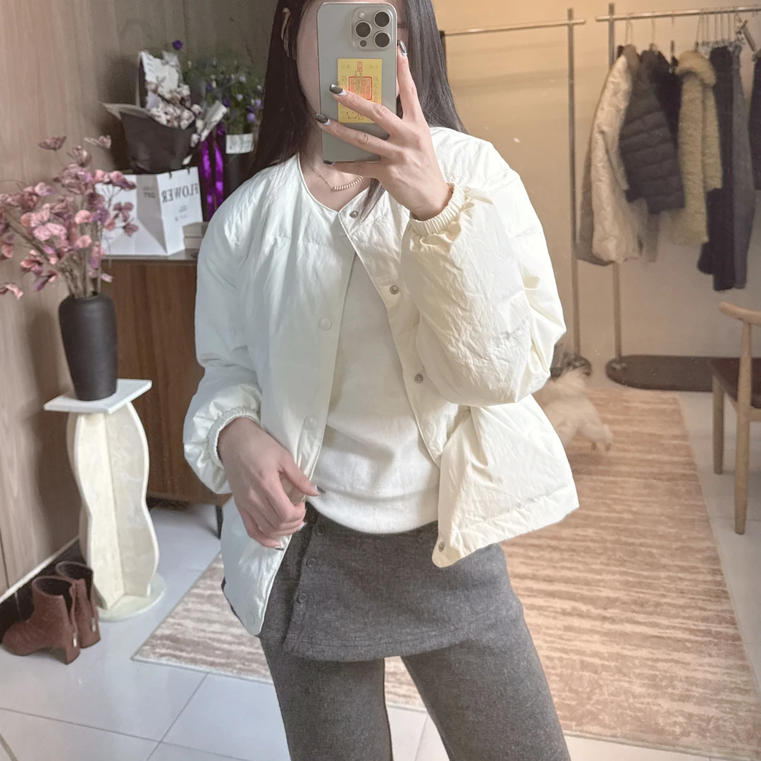 韩国无领羽绒服小个子洋气