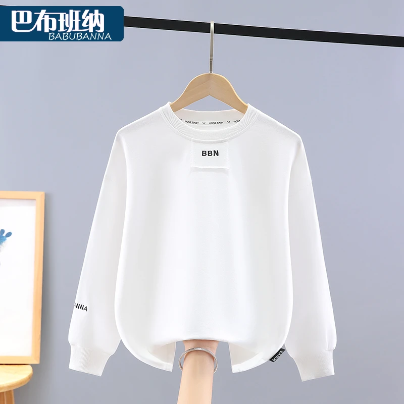 男童长袖t恤2025新款秋装大童上衣白色纯棉春秋儿童衣服帅气男孩