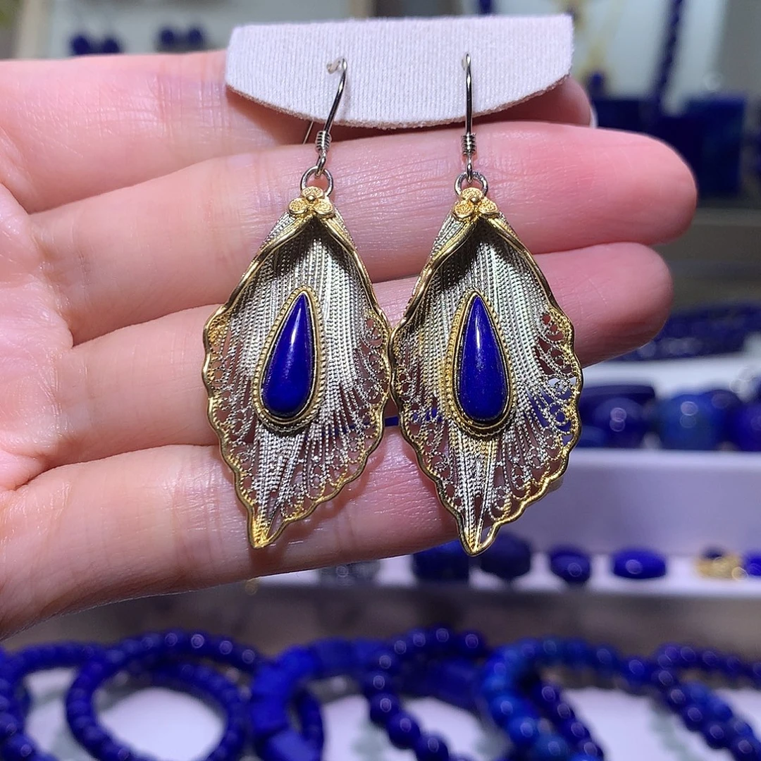 青金石合金天然原矿高品耳坠36.7m