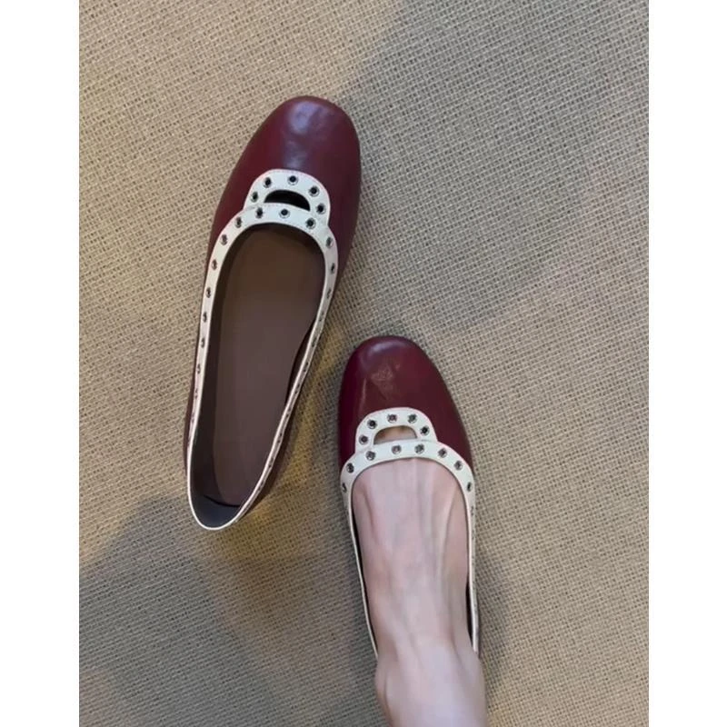 高级感~正品复古圆头一脚蹬浅口单鞋气质通勤百搭平底芭蕾舞鞋女