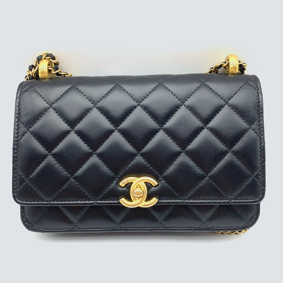 99新 Chanel/香奈儿 24C双金珠woc黑金羊皮 19*3*11