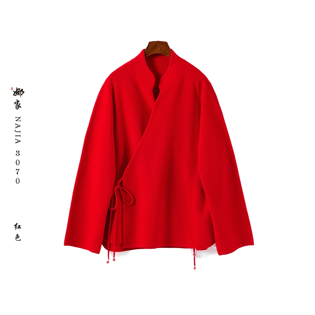 娜家·国风【芸禾】新中式复古禅意纯色中国风羊毛上衣系带秋冬简约