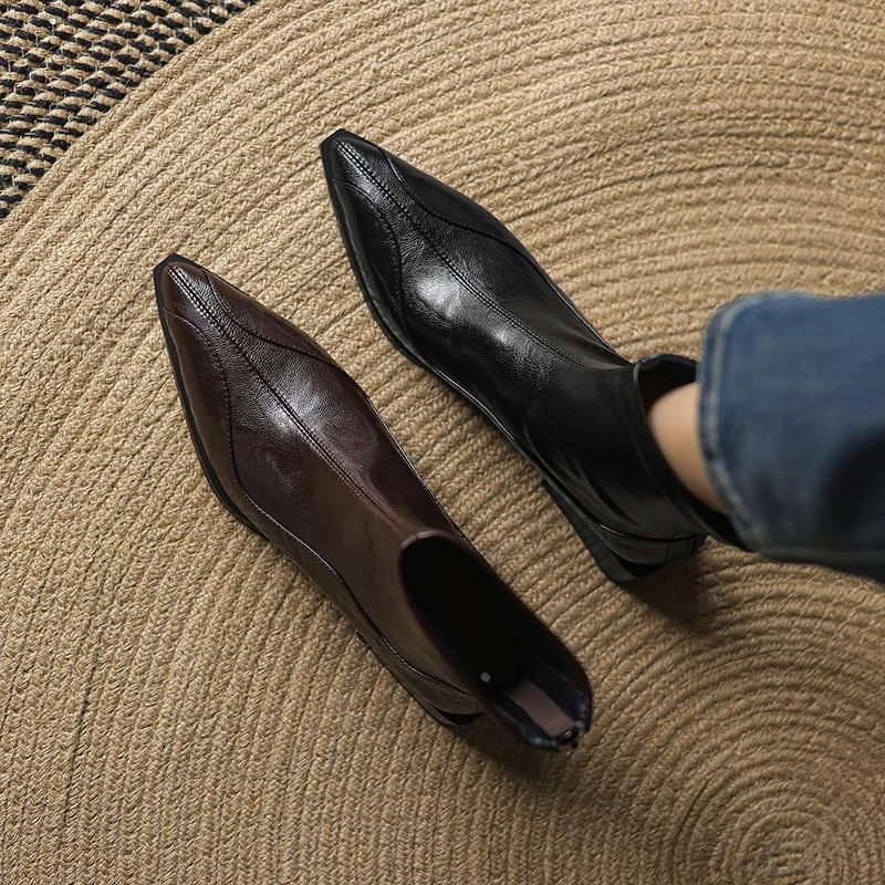 美拉德~超软~法式尖头复古弹力瘦瘦靴2025秋冬新款粗跟短靴女靴子