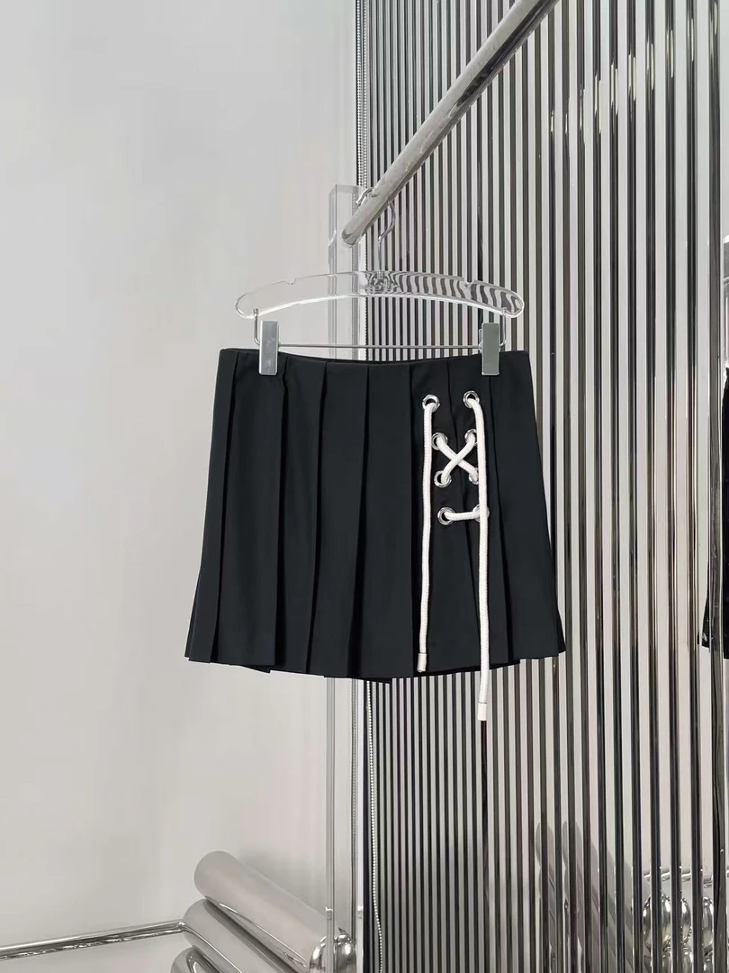 沈月同款 侧边绑带百褶裙 可拆卸里衬压褶短裙