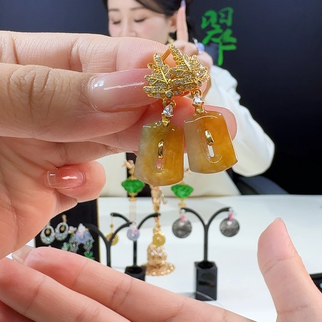 翡翠银S925镶嵌耳饰925镶嵌