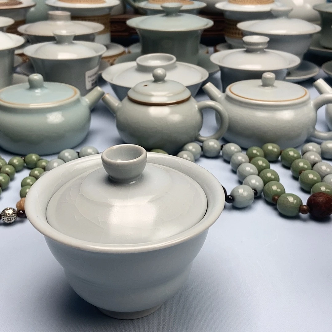 杯仿古月白福禄盖碗原矿原釉原产地