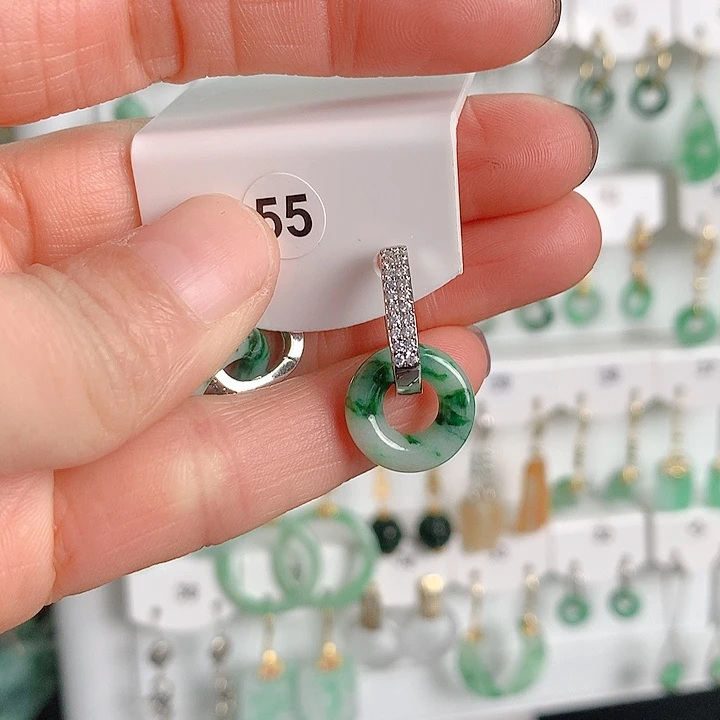 翡翠耳饰银S925镶嵌杭****群翡翠