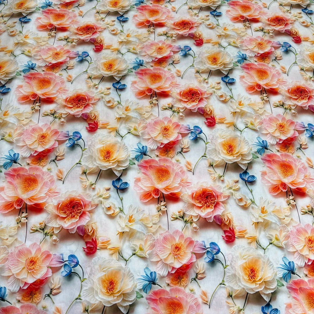 爆款温柔晨曦！5D香云段立体数码印花棉绸人造棉面料