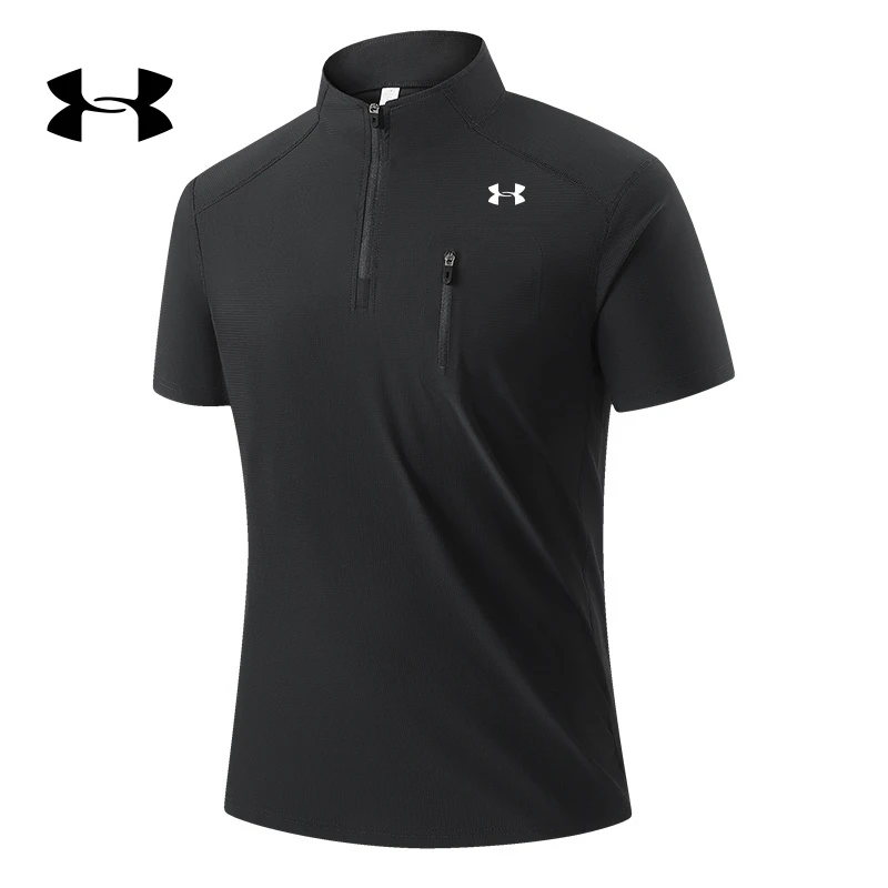 UA奥莱男士短袖冰丝速干T恤跑步健身弹力透气休闲运动立领POLO衫