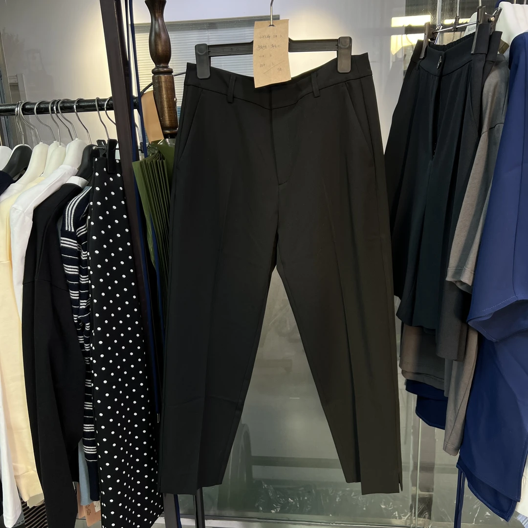 小王妈妈同款）女士高腰垂坠西装裤直筒休闲九分裤百搭黑色