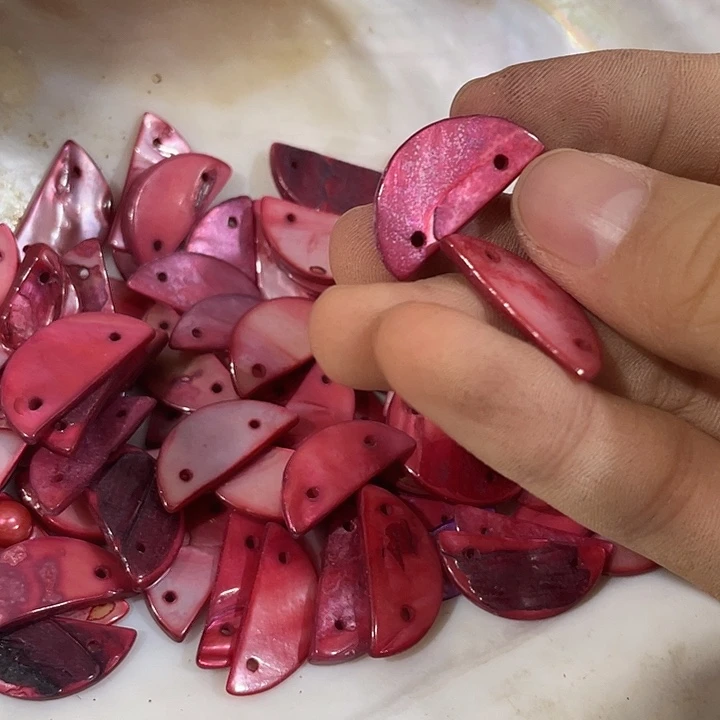 玛瑙/玉髓合金珠宝半成品200个双排孔半圆贝壳