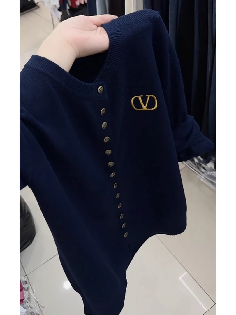 气质蓝色针织衫显白小个子洋气开衫韩系长袖女装2025年秋冬季新款