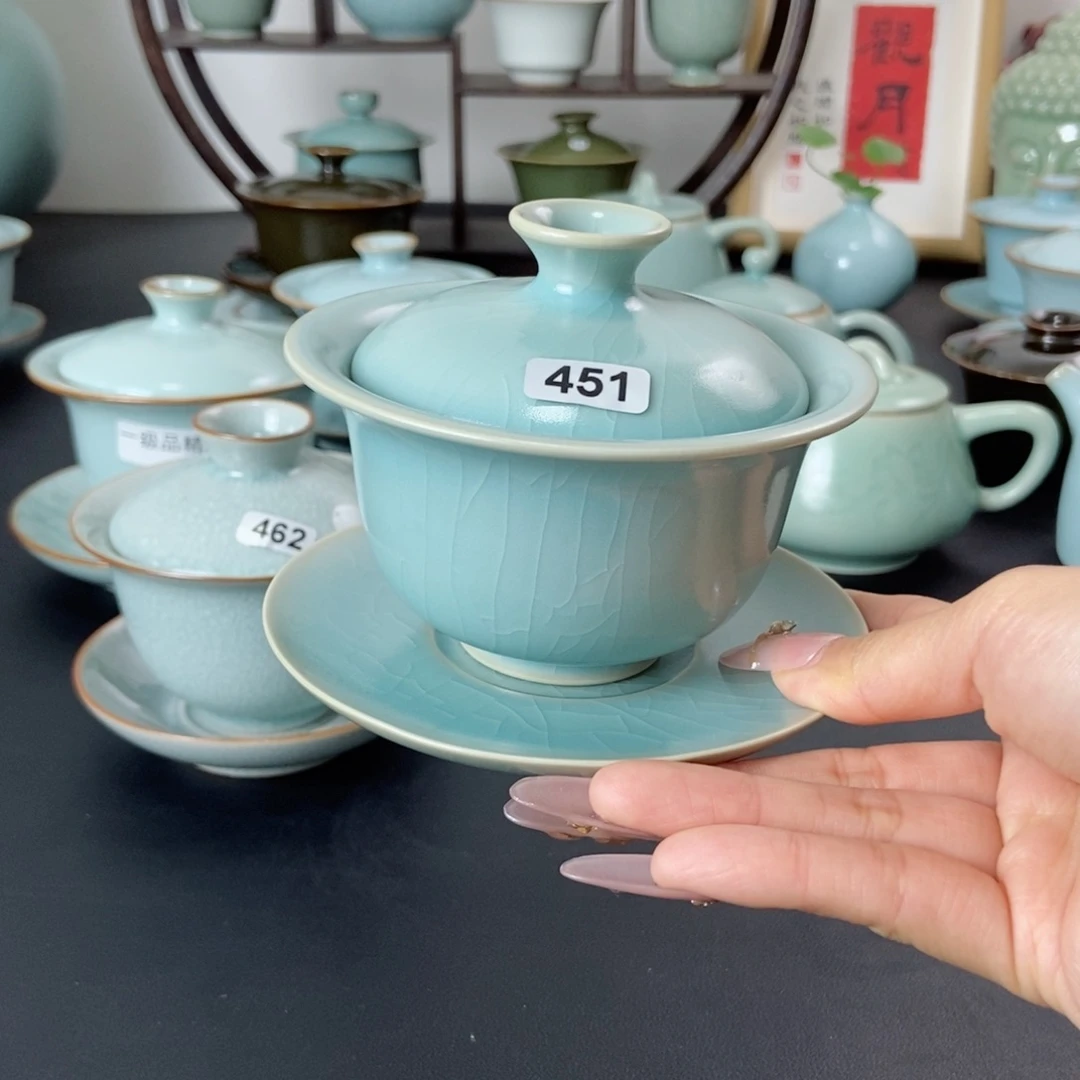 故****草仿古釉微微瑕手工元宝盖碗451号