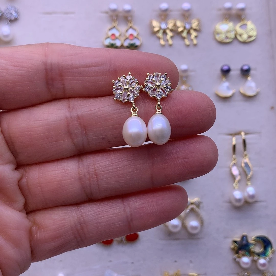 淡水珍珠耳饰合金