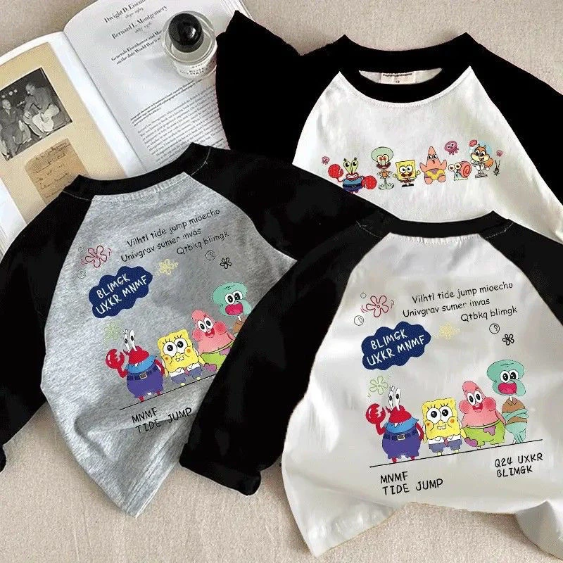 纯棉卡通T恤儿童童装长袖春秋女童印花小童圆领宝宝上衣打底衫