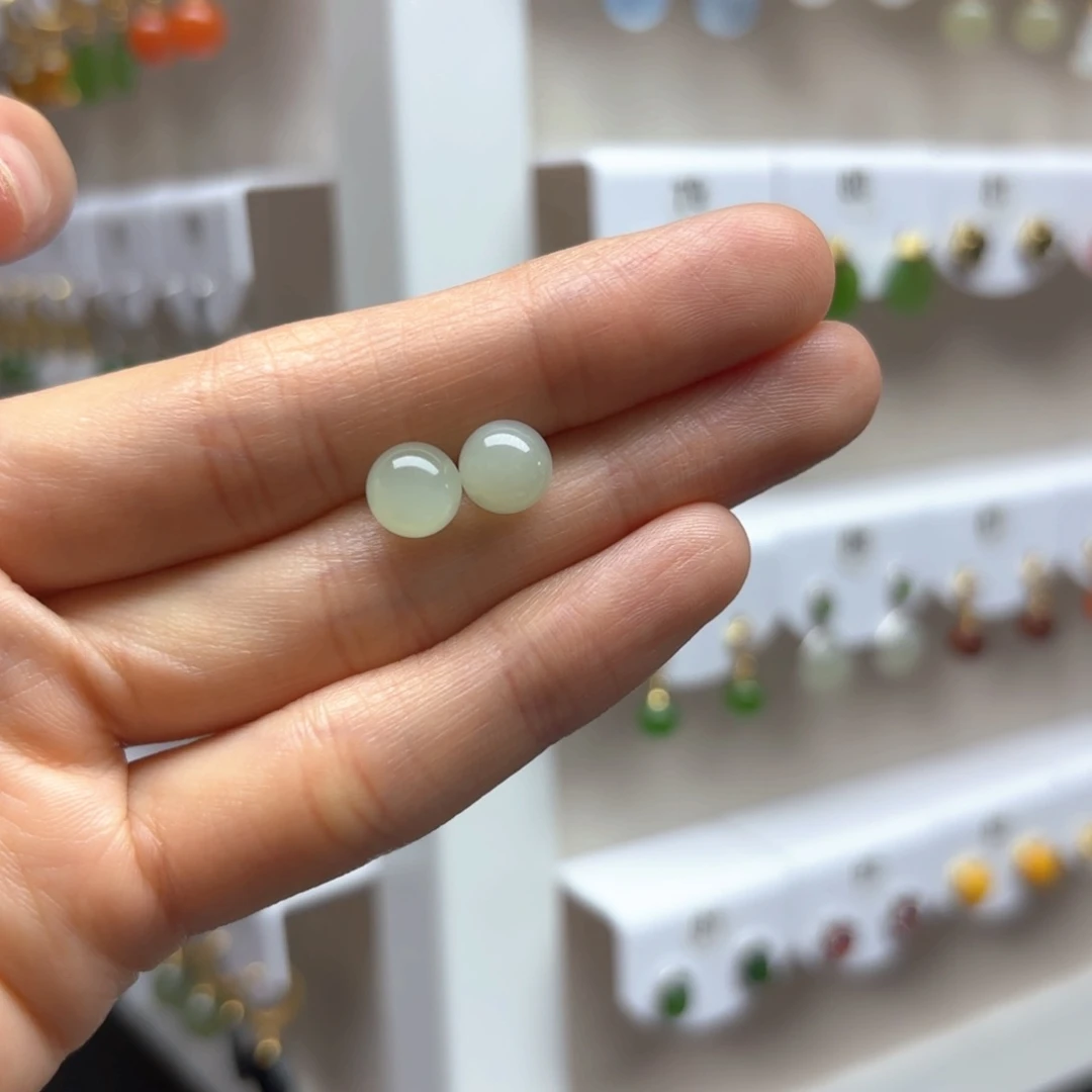 和田玉银S925镶嵌耳饰