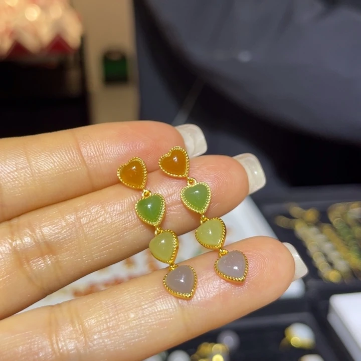 和田玉银S925镶嵌耳饰