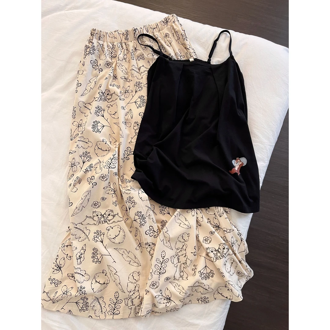 甜美风少女可爱宽松睡衣女夏季新款阔腿长裤套装大码可外穿家居服