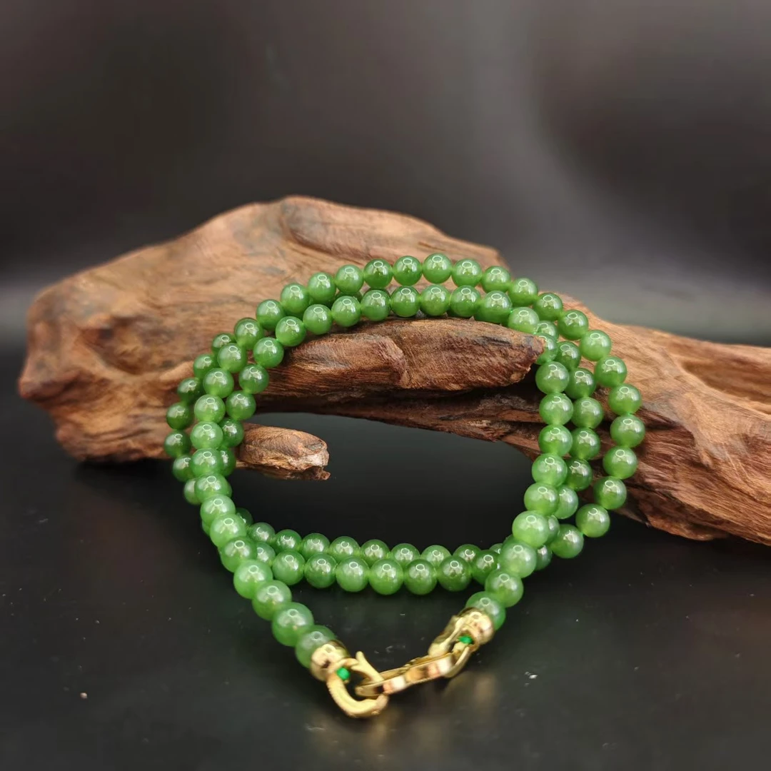 Z和田玉碧玉圆珠项链（卡6无矿点）1302