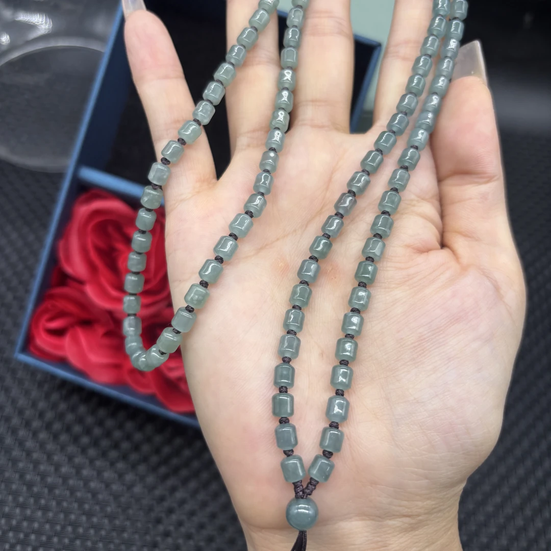 福利天然A货翡翠冰种老蓝水桶珠5mm毛衣链玉石挂件绳珠链时尚百搭