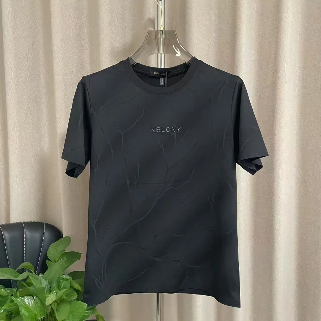 圆领商务休闲休闲纯色短袖男士时尚印花男款夏季男装黑色T恤上衣