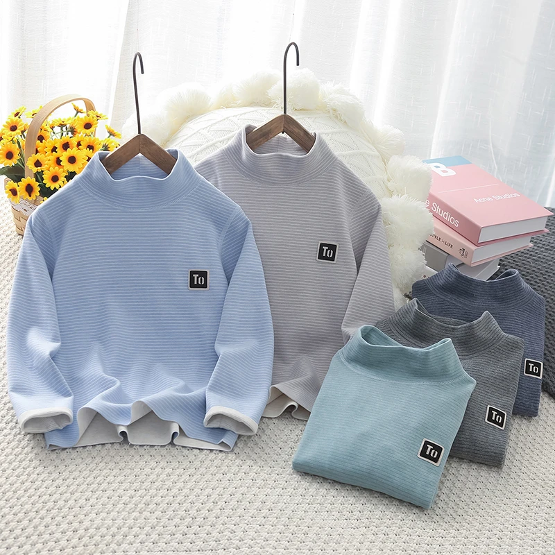 儿童春秋条纹高领保暖上衣男童中大童内搭打底衫24311