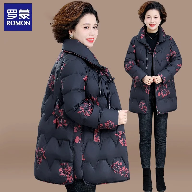 罗蒙妈妈冬装加厚棉服外套2025新款中老年女装秋冬季奶奶装棉衣
