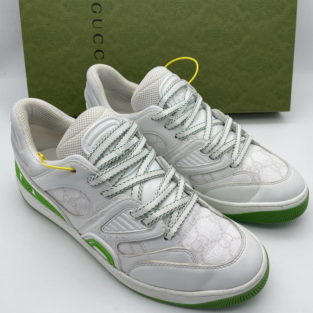 95新 GUCCI/古驰 39欧码/男款二手白绿拼接时尚运动鞋