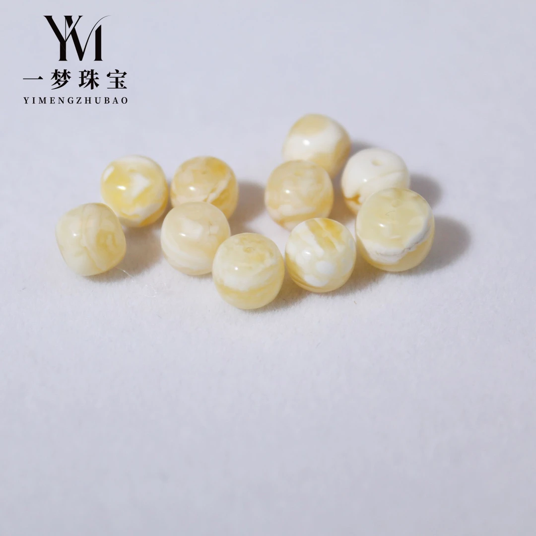 天然俄料蜜蜡瓷白花老型单珠7mm（多样性发其一）精品白花力荐