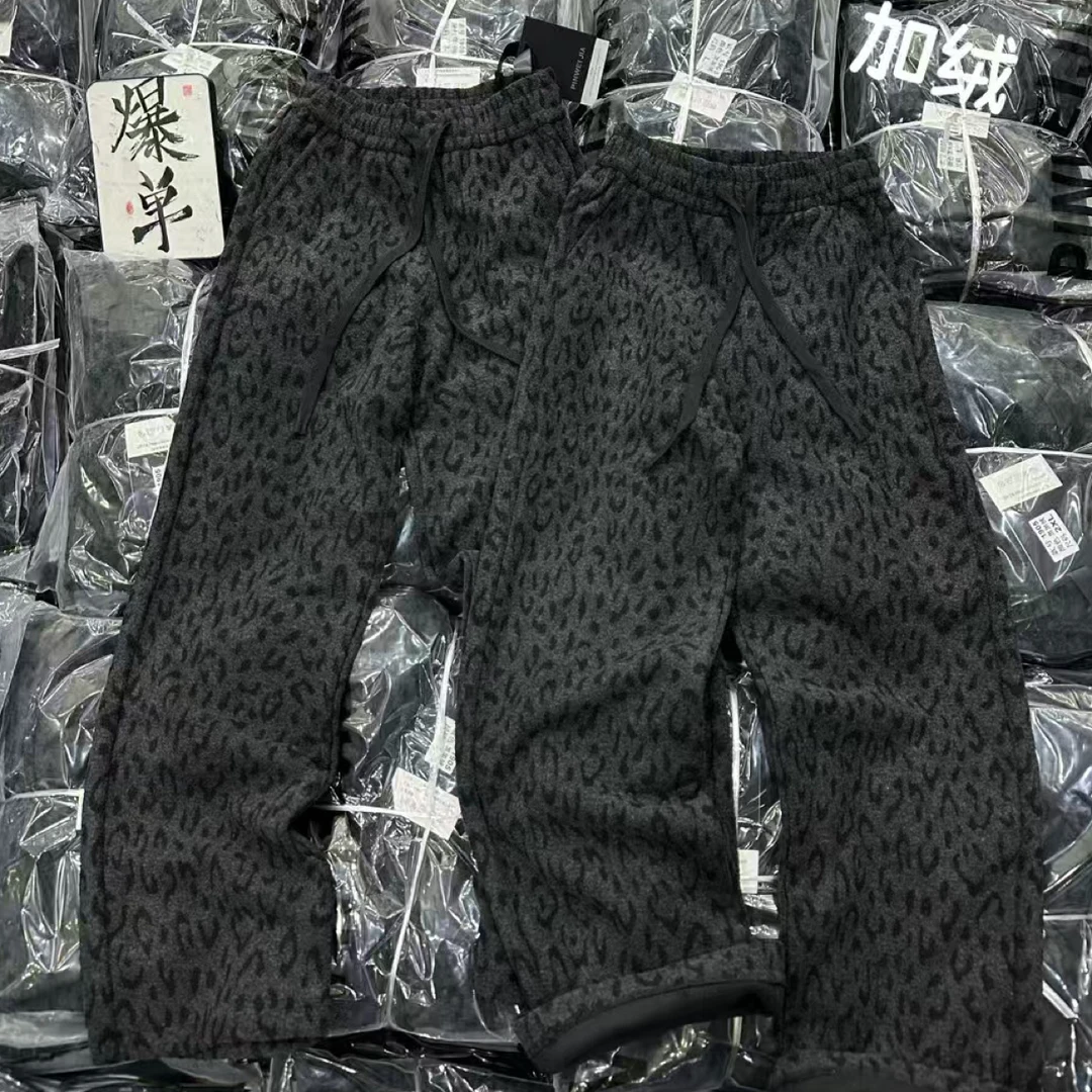 丹丹➕休闲百搭显瘦加绒斑纹毛巾卫裤裤阔腿裤