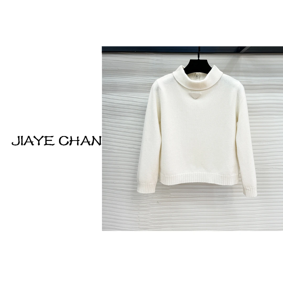 JIAYE CHAN新款白色高领针织修身打底长袖上衣