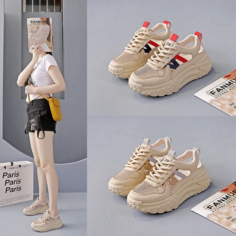 2025夏季厚底增高镂空女鞋网面百搭运动休闲鞋时尚老爹鞋KT-2669