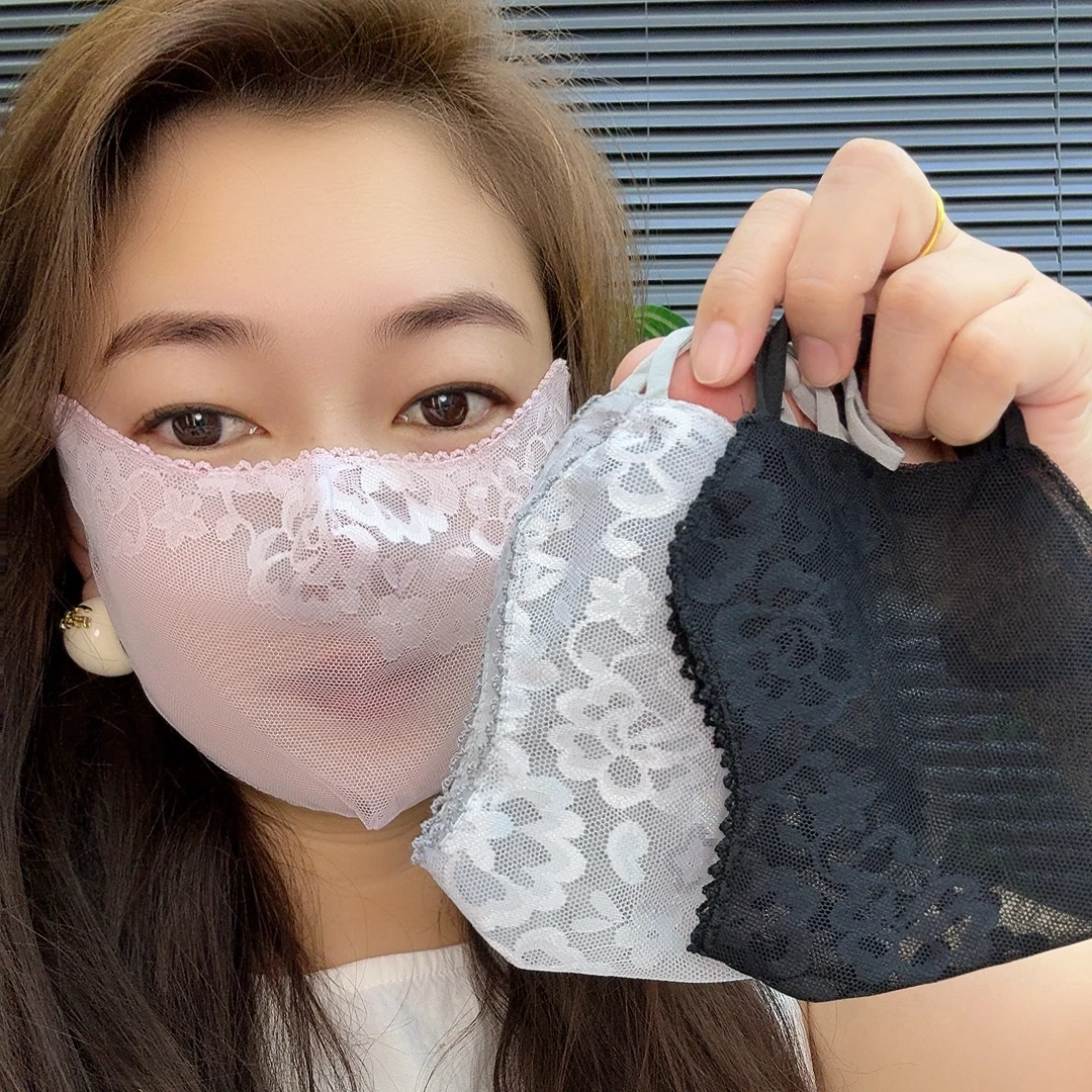 【加大版】薄款透气蕾丝口罩女冰丝双层防晒口罩防紫外线网纱面罩