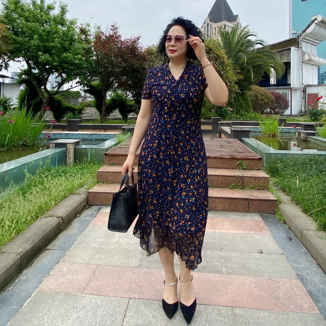 【6947】上新台湾纱，舒适亲肤透气妈妈装连衣裙春夏秋中长款