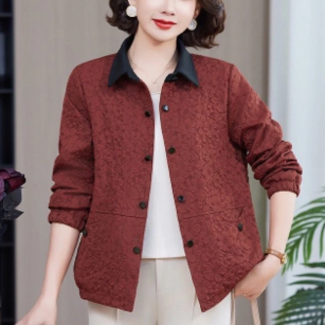 2025新款春装外穿翻领外套妈妈装中年女洋气百搭小个子夹克上衣女