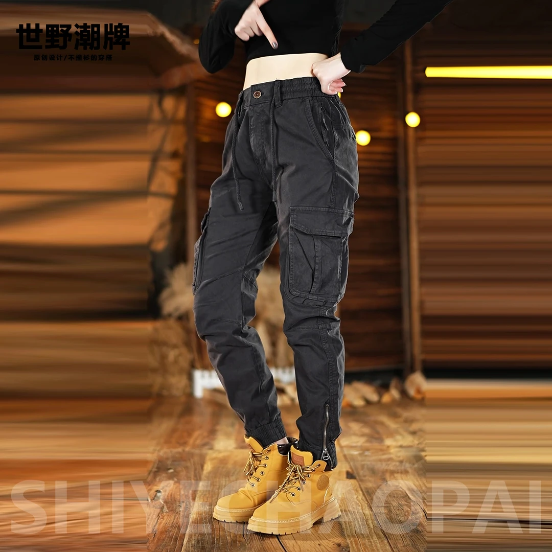 秋季重磅美式潮牌户外百搭束脚工装裤松紧腰弹力百搭休闲长裤