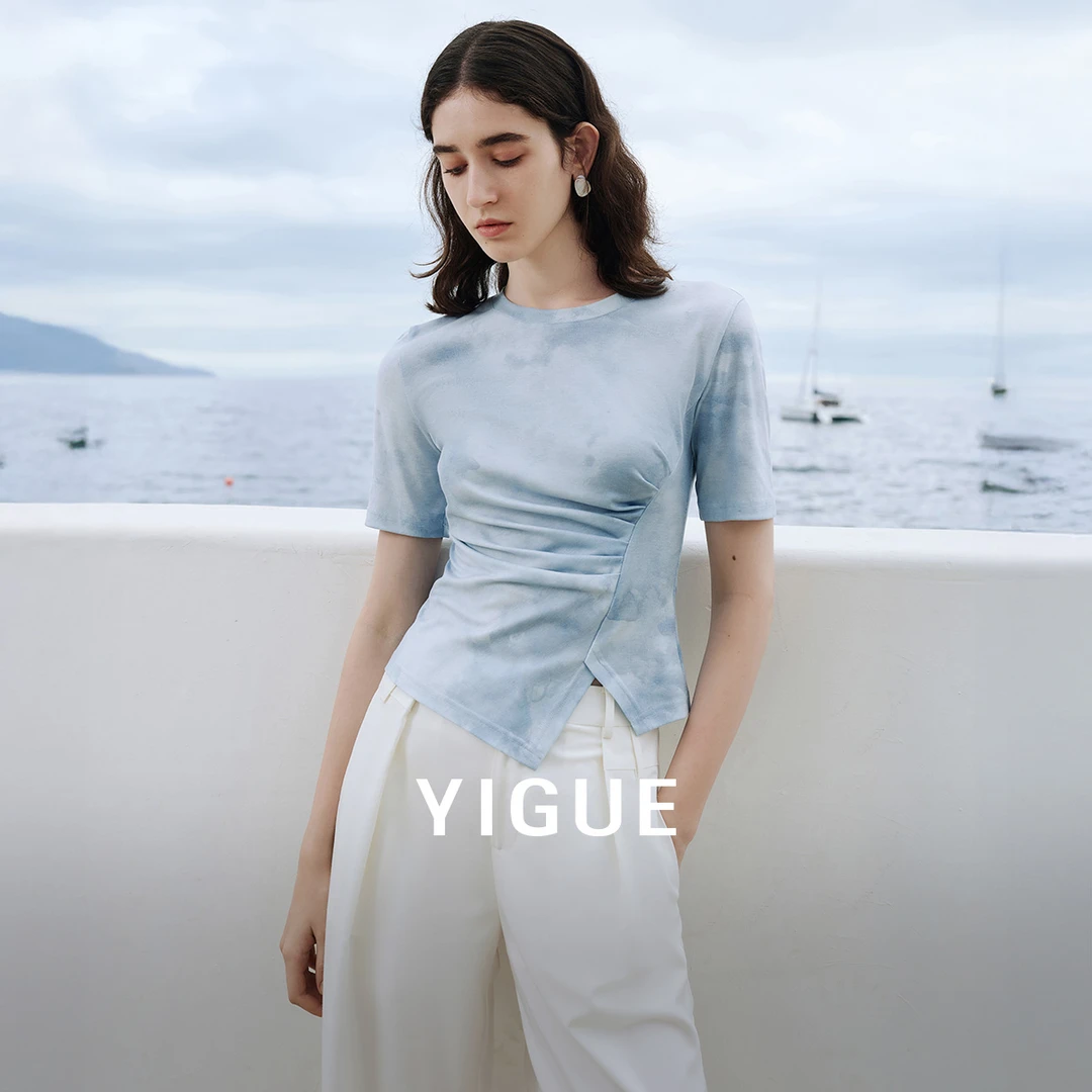 【新东方】亦谷不对称短袖t恤女2025新款多巴胺设计感上衣G5SAT296