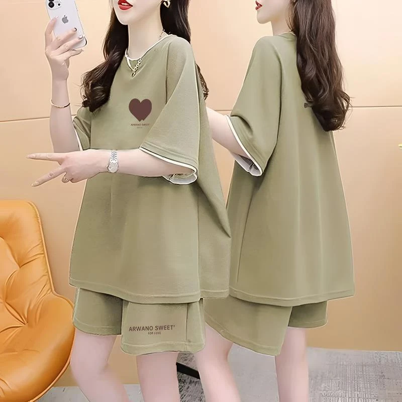 夏季胖妹妹休闲运动服大码套装韩版宽松洋气显瘦短袖短裤两件套潮