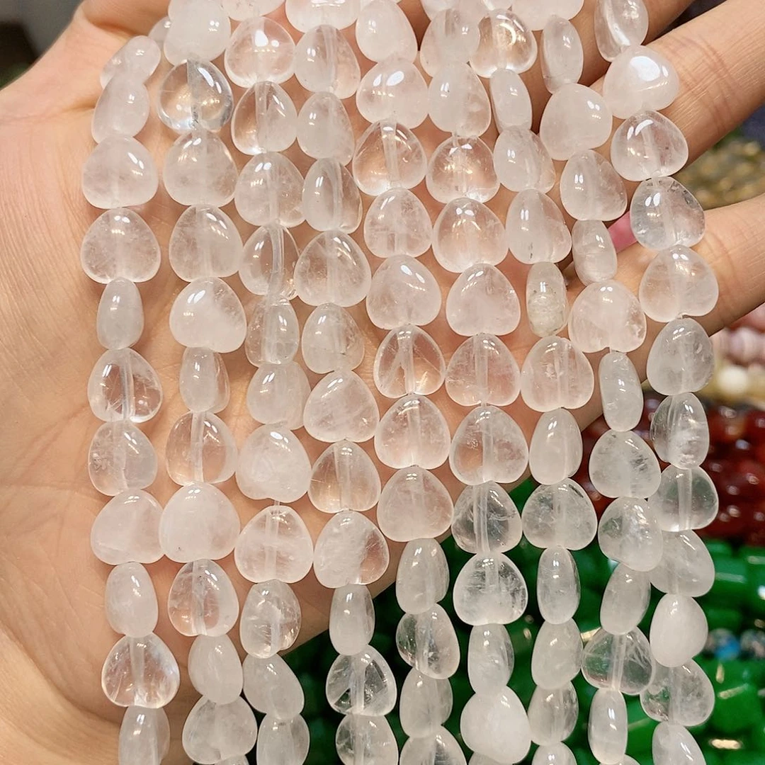 散珠玛瑙/玉髓10mm白水晶爱心一条高透