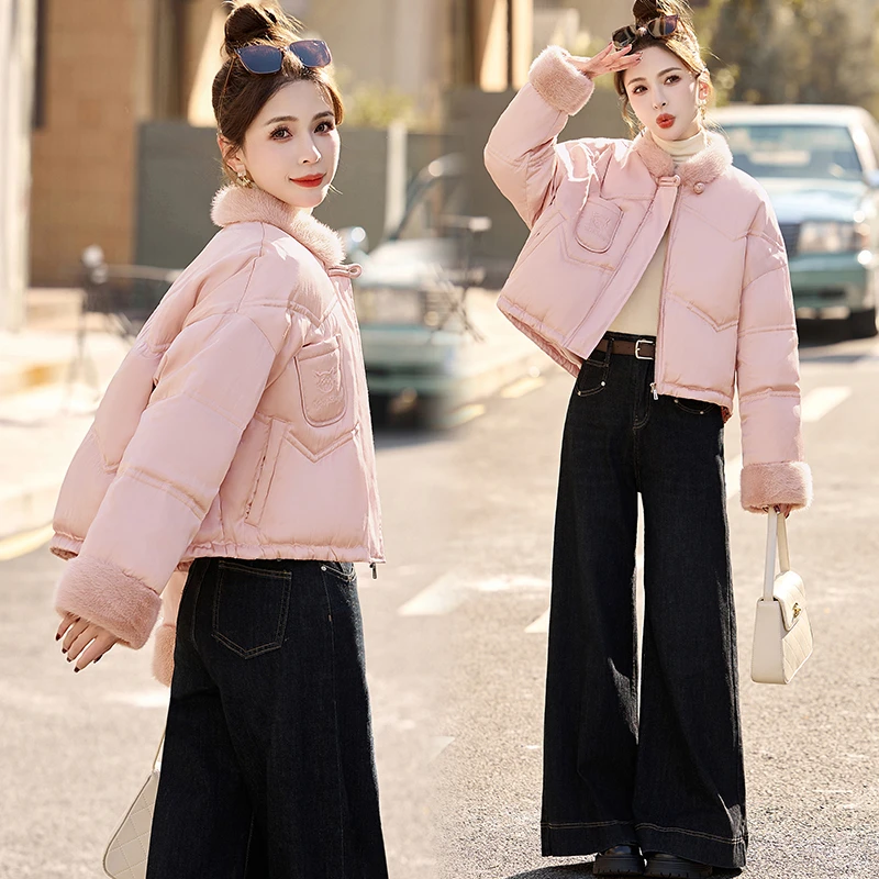 新中式国风复古盘扣羽绒服女2024年冬季新款小个子白鸭绒短款外套