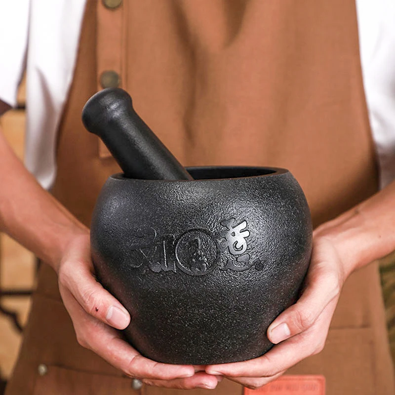 乌金石石臼捣蒜器家用擂钵蒜臼子老式石头压蒜器研磨钵捣碎器手工