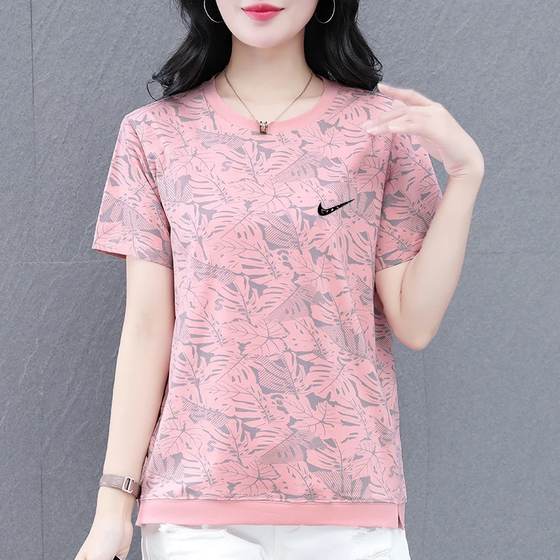 纯棉短袖t恤女夏季2025新款时尚休闲百搭宽松圆领大码半袖上衣服