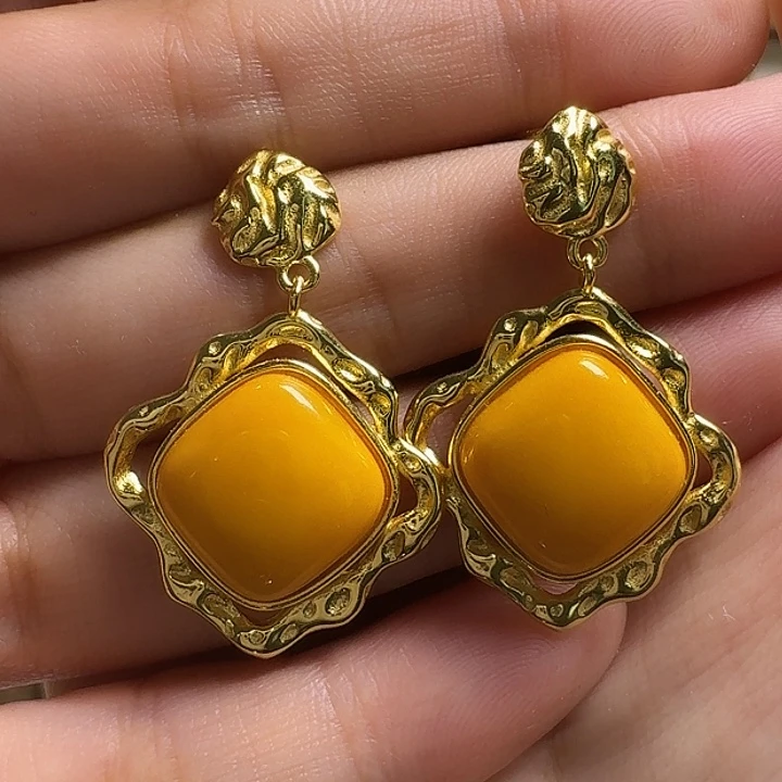 蜜蜡银S925镶嵌耳饰耳坠