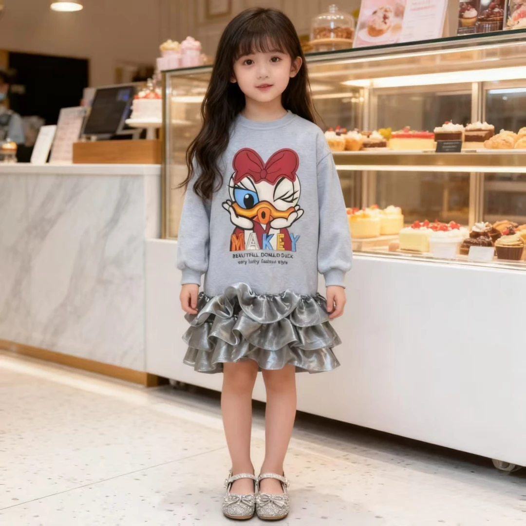 女童新款秋装2025卫衣裙休闲连衣裙女童卡通印花韩版秋季连衣裙