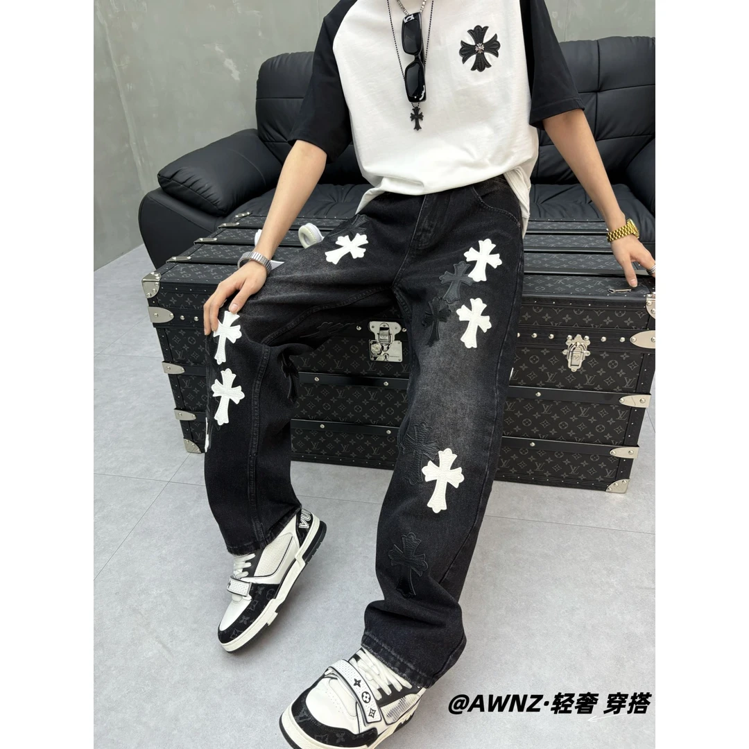 【高街】美式复古轻奢显瘦直筒牛仔裤宽松潮流潮流百搭